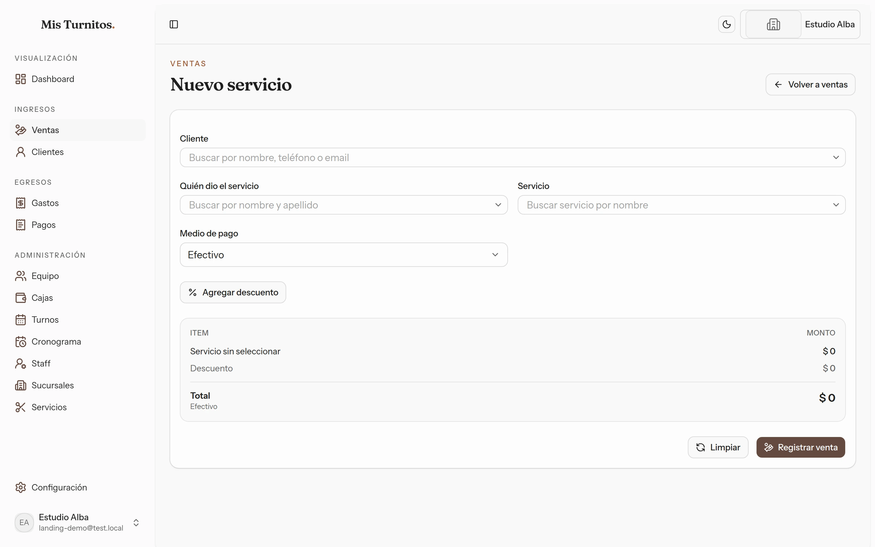 Formulario de nueva venta