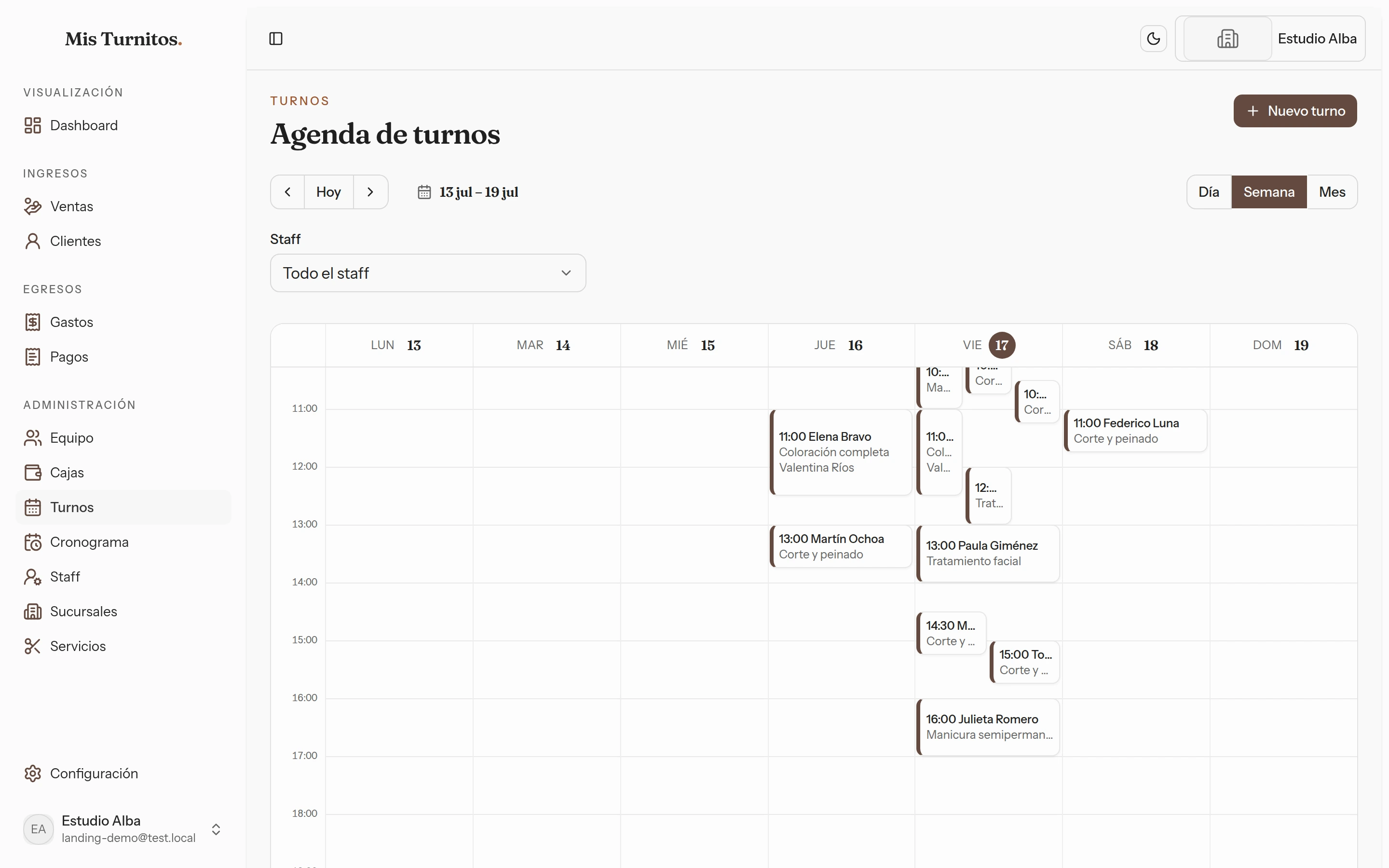 Vista de semana de la agenda, estilo calendario